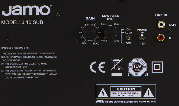 Caisson de basse Jamo : connectique et réglages