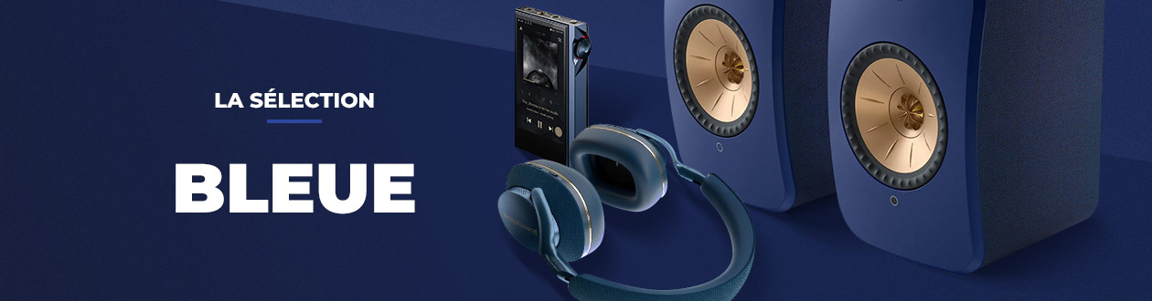 Sélection d'équipements hi-fi et home cinéma en finition bleue