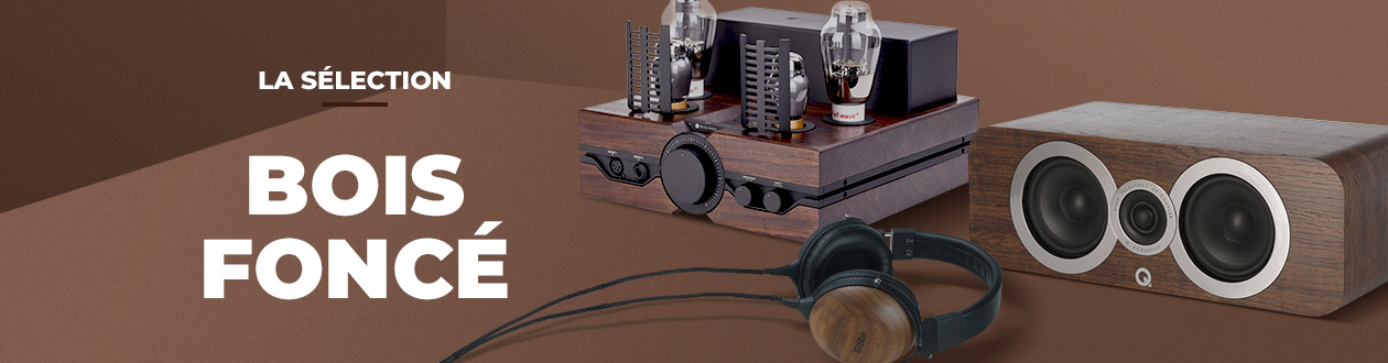 Sélection d'équipements hi-fi et home cinéma en finition bois foncé