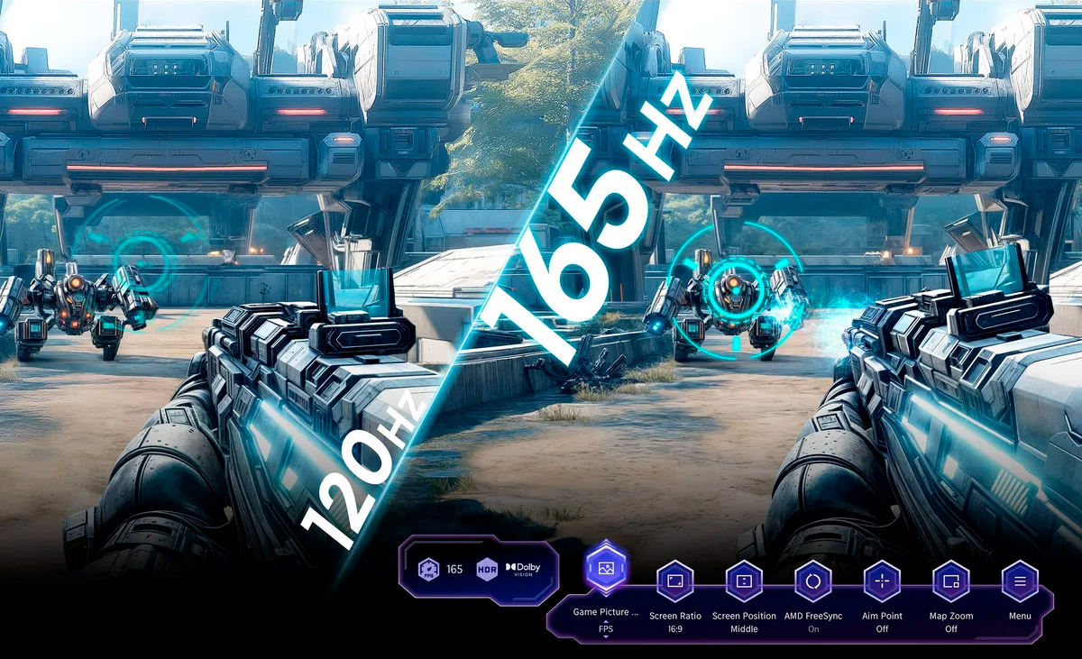 Mode Jeu  Mode Jeu sur une TV Mini LED avec barre de jeu pour accéder facilement à toutes les fonctions et réglages gaming