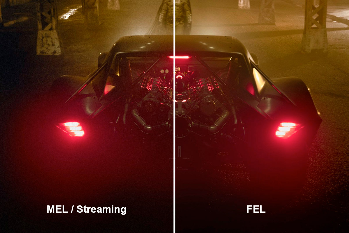 Illustration de la diff&eacute;rence entre MEL et FEL concernant le grain de l'image (Batmobile vue de derri&egrave;re)