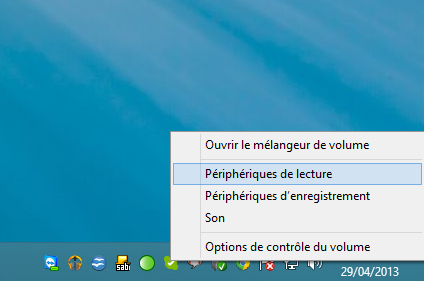 Sélection du périphérique de lecture sous Windows 8.