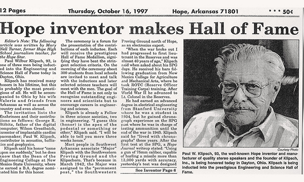 Paul W. Klipsch rejoint le Engineering and Science Hall of Fame