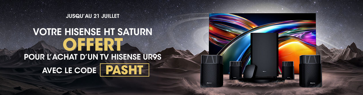 Le home-cinéma sans fil Hisense HT Saturn offert à l'achat d'une TV UR9S avec le code PASHT
