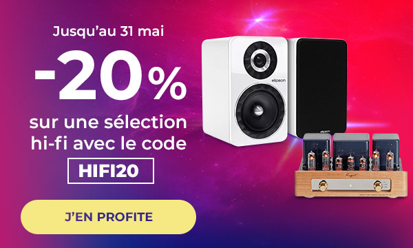 Jusqu'au 31 mai. -20% sur une sélection hi-fi avec le code HIFI20. J'en profite. 