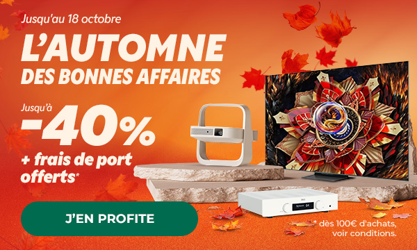 Jusqu'au 18 octobre. L'automne des bonnes affaires. Jusqu'à - 40% + frais de port offerts*. J'en profite. *dès 100€ d'achats, voir conditions