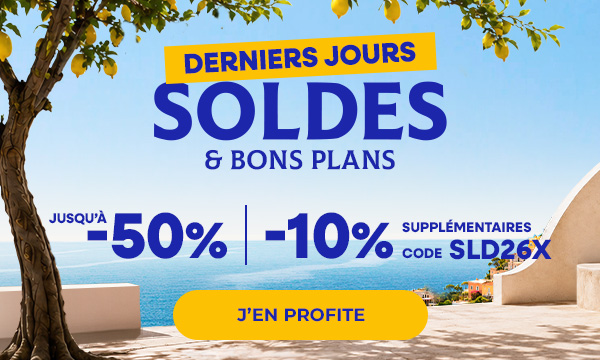 Derniers jours. Soldes & Bons Plans. Jusqu'à -50% et -10% supplémentaire avec le code SLD26X. J'en profite. 